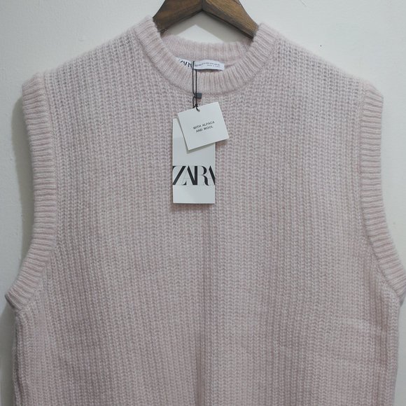 NWT OVERSIZED KNIT WOOL CONTENT DUSTY PINK BEIGE VEST. - Picture 6 of 13